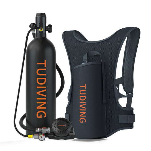 TUDIVING-1.9L Mini Scuba Diving Tank Support 30-45 Minutes Breath,Portable Scuba Diving Cylinder,Refillable Scuba Tank with Pump for Diving Entertainment/Underwater Work