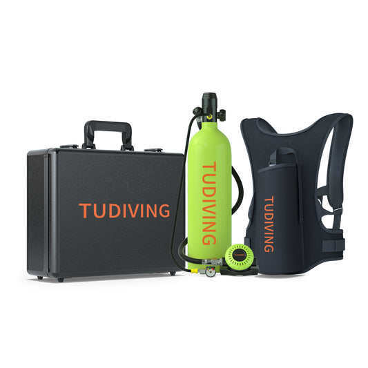 TUDIVING-2L Mini Scuba Diving Tank Support 30-45 Minutes Breath,Portable Scuba Diving Cylinder,Refillable Scuba Tank for Diving Entertainment/Underwater Work