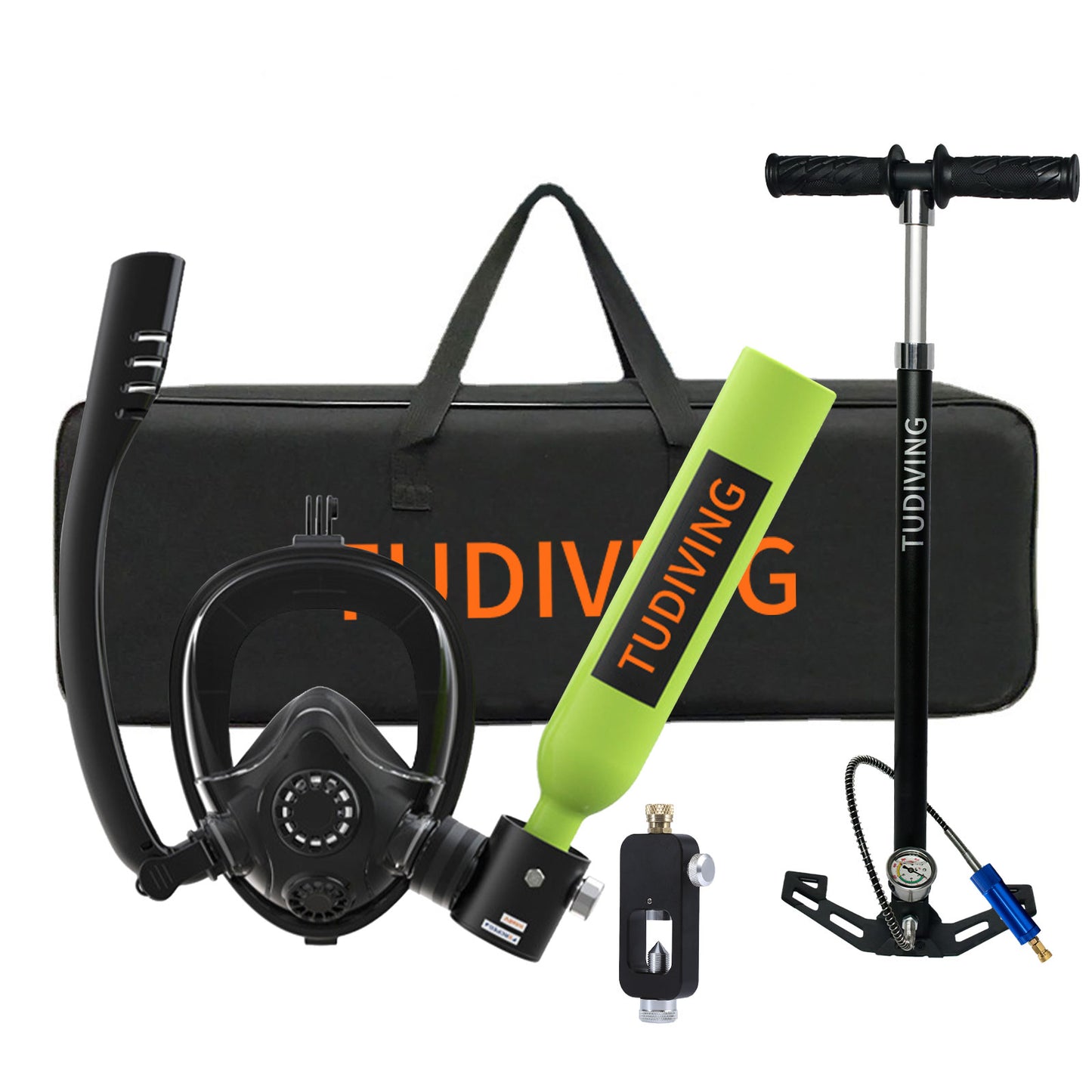 TUDIVING-0.5L Scuba Diving Tank Set,Mini Oxygen Cylinder with Full Face Snorkel Mask,Portable Travel Diving Kit for Underwater Diving Breathing Training/Rescue