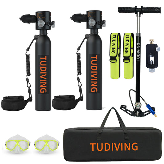 TUDIVING-0.5L Mini Scuba Tank with High Pressure Pump,6-10 Minutes Underwater Capability,Reusable Portable Mini Scuba Tanks